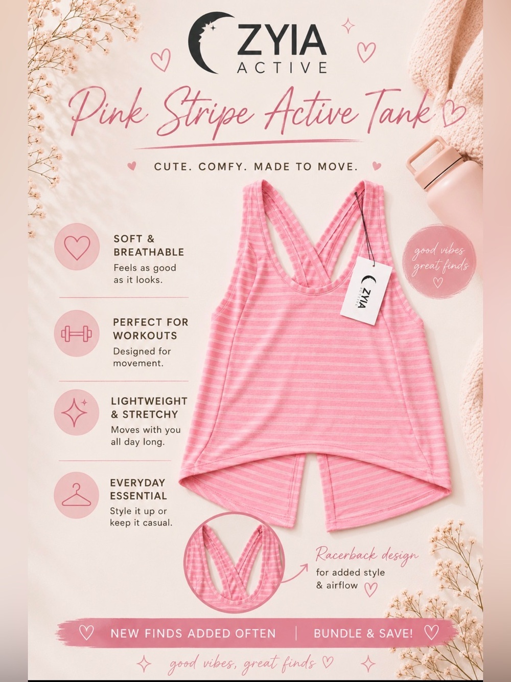 ZYIA Pink Striped crisscross Racerback Tank